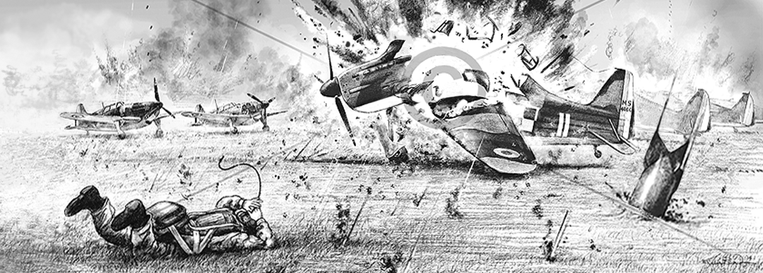 Władysław Gnyś hits the deck! On May 10, 1940 a German bomb destroys his Morane MS -406C fighter plane as a dud lands near the pilot.